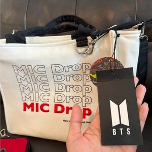 Penshoppe BTS Mic Drop Logo Print Tote with Detachable Strap and Pouch